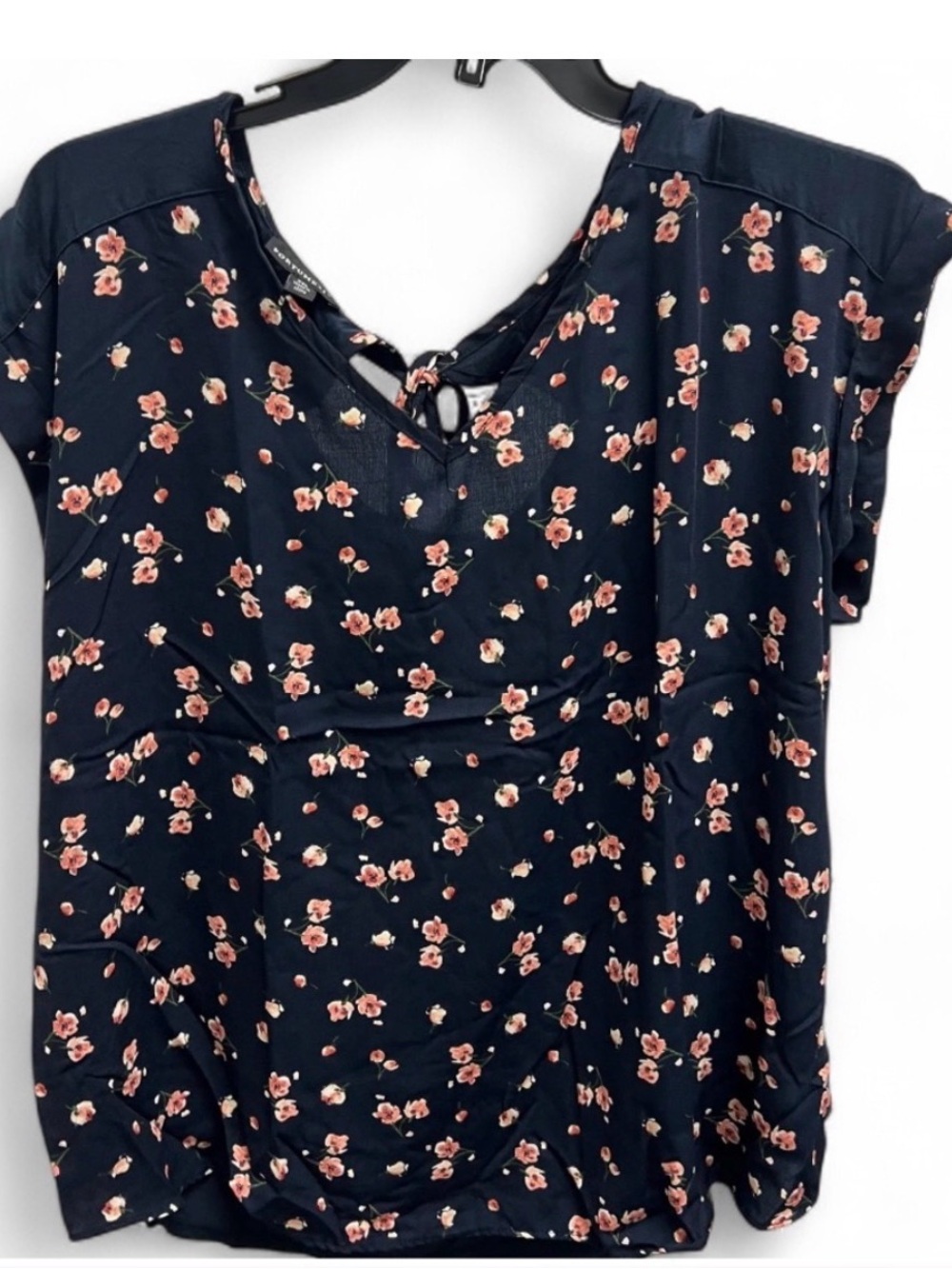 Fortune + Ivy Navy Floral V-neck short sleeve Top cut out tie back XXL